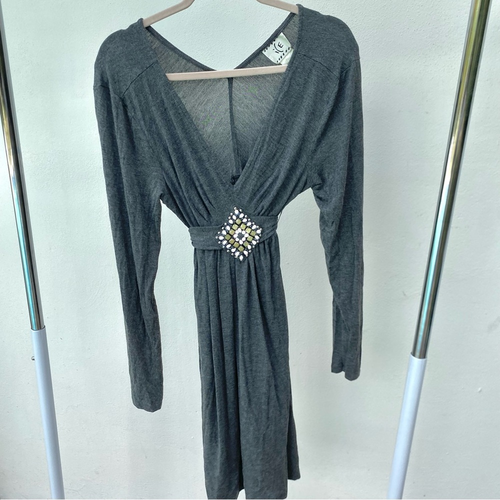 Y2K Grey Embellished Belted Jersey Dress Size 8